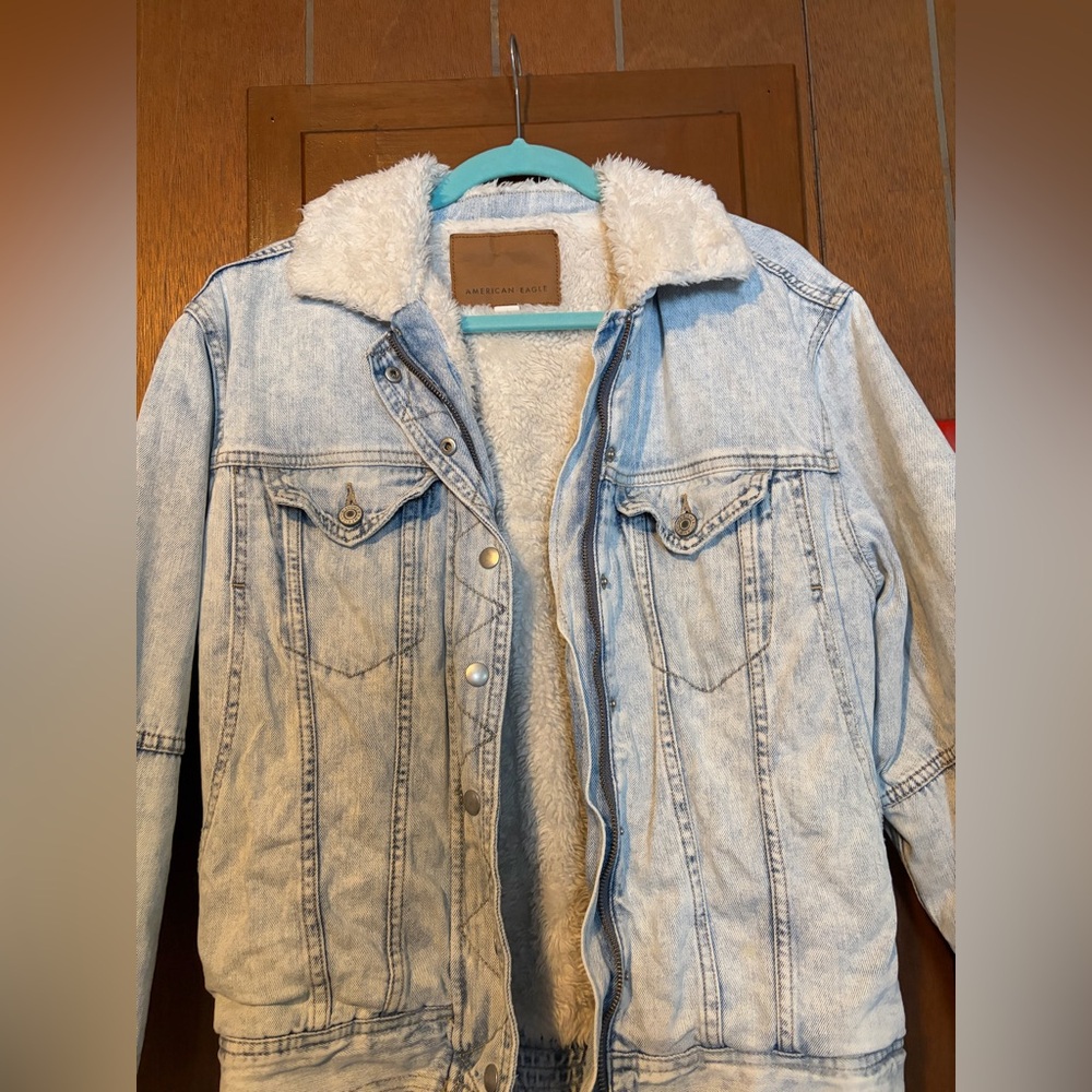 American Eagle Denim Jacket with Faux Fur Lining